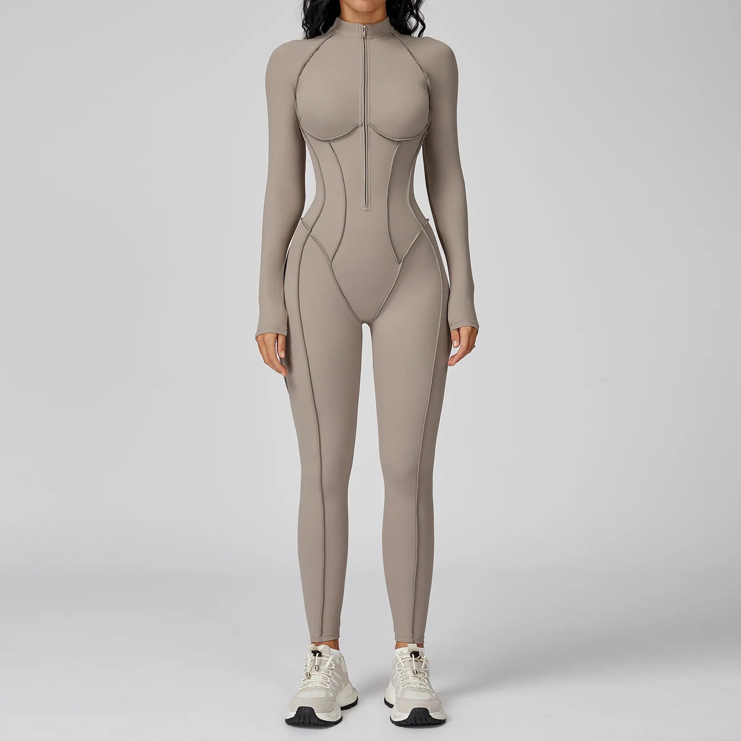 Sexy Rompers Workout Zipper Jumpsuit Long Sleeve Sports Bodysuits Women Gym Running Fitness Suits One-piece Tracksuit Sportswear