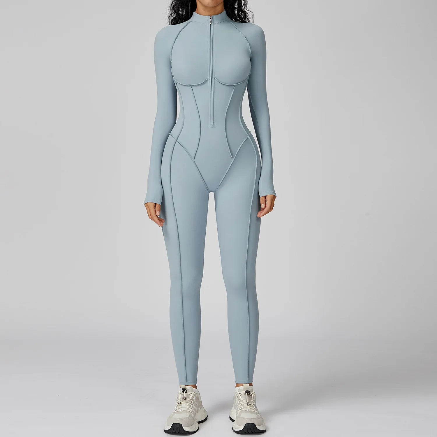 Sexy Rompers Workout Zipper Jumpsuit Long Sleeve Sports Bodysuits Women Gym Running Fitness Suits One-piece Tracksuit Sportswear