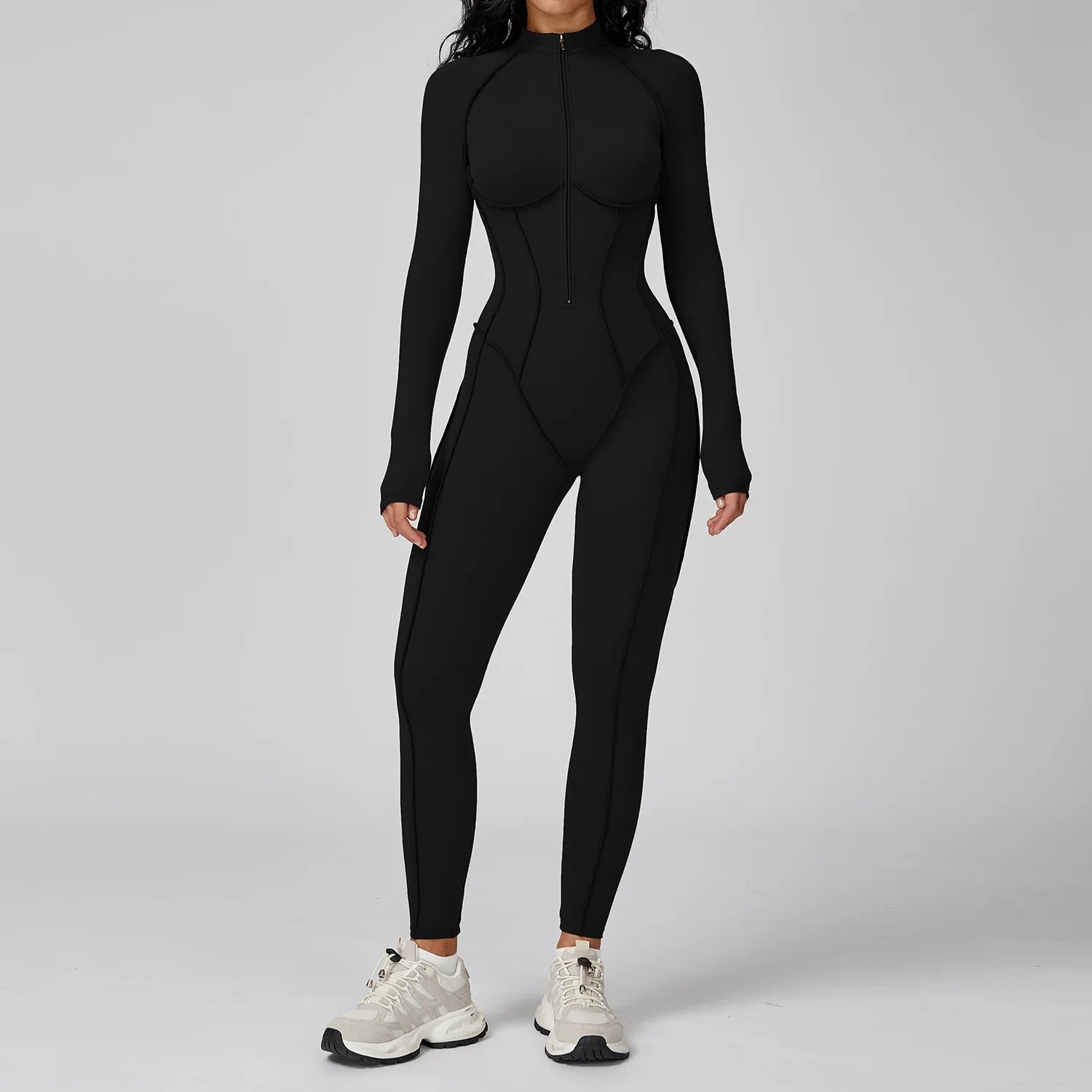 Sexy Rompers Workout Zipper Jumpsuit Long Sleeve Sports Bodysuits Women Gym Running Fitness Suits One-piece Tracksuit Sportswear