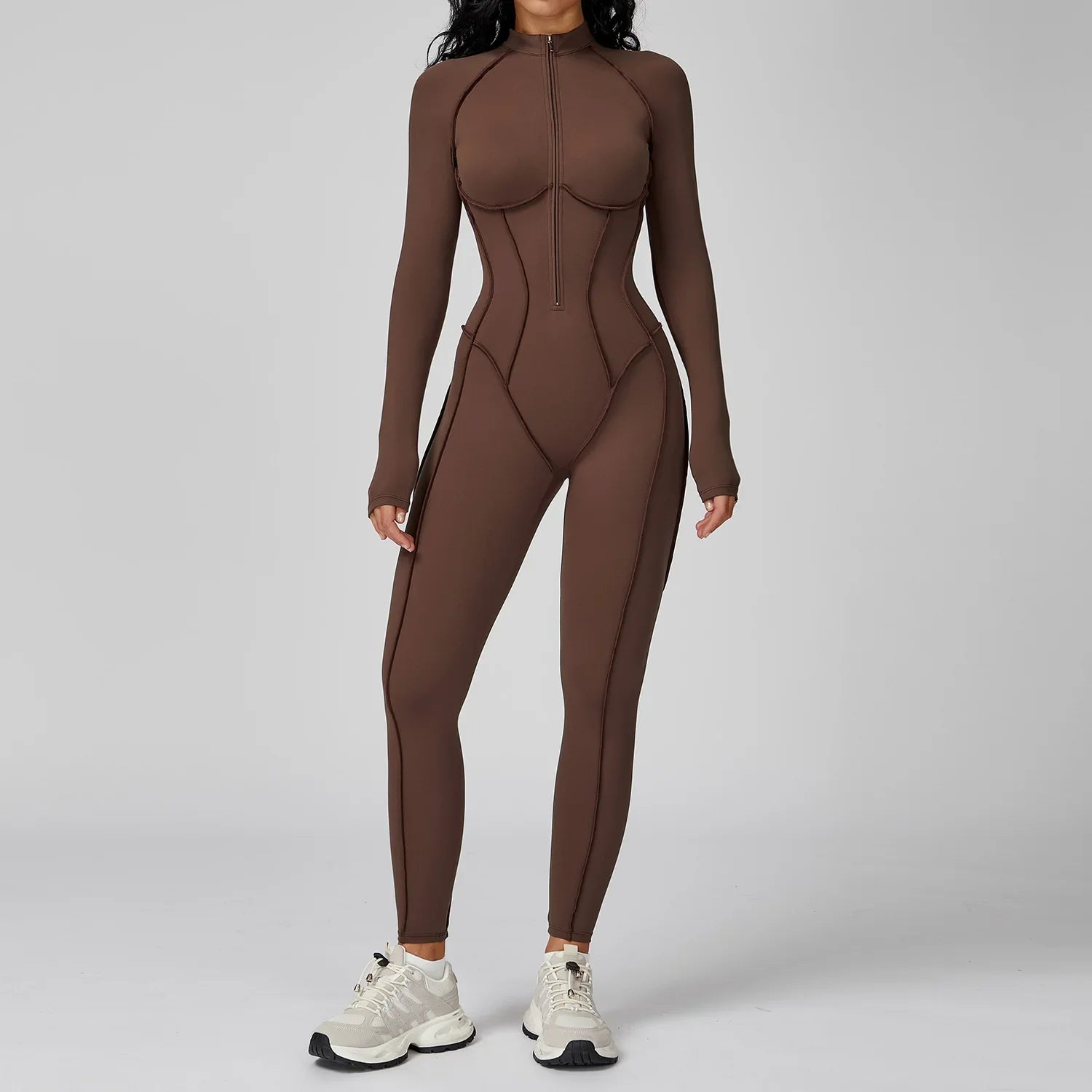 Sexy Rompers Workout Zipper Jumpsuit Long Sleeve Sports Bodysuits Women Gym Running Fitness Suits One-piece Tracksuit Sportswear