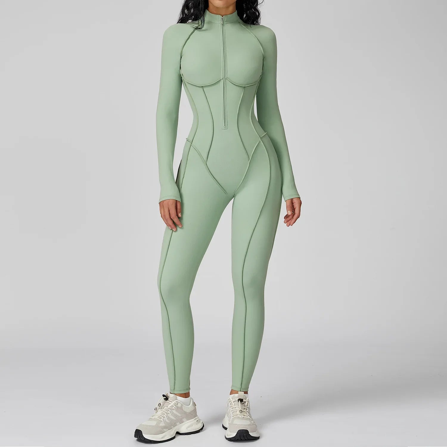 Sexy Rompers Workout Zipper Jumpsuit Long Sleeve Sports Bodysuits Women Gym Running Fitness Suits One-piece Tracksuit Sportswear
